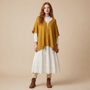 Peruvian Womens One Size Alpaca Mustard Knitted Poncho